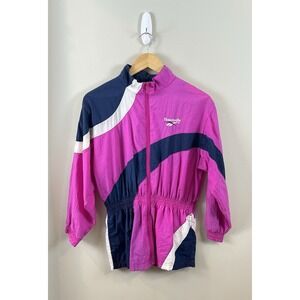Reebok Vtg 90s Women's Sz Lg Full Zip Windbreaker Track Jacket Nylon Color Block